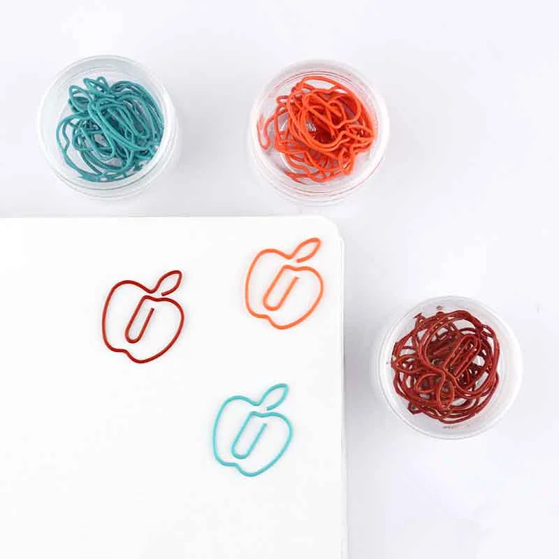 10pcs Red Apple Shape Paper Clip Memo Color Shaped PaperClip Stainless Steel Bookmark Creative Pin Office Binding Supplies - купить по