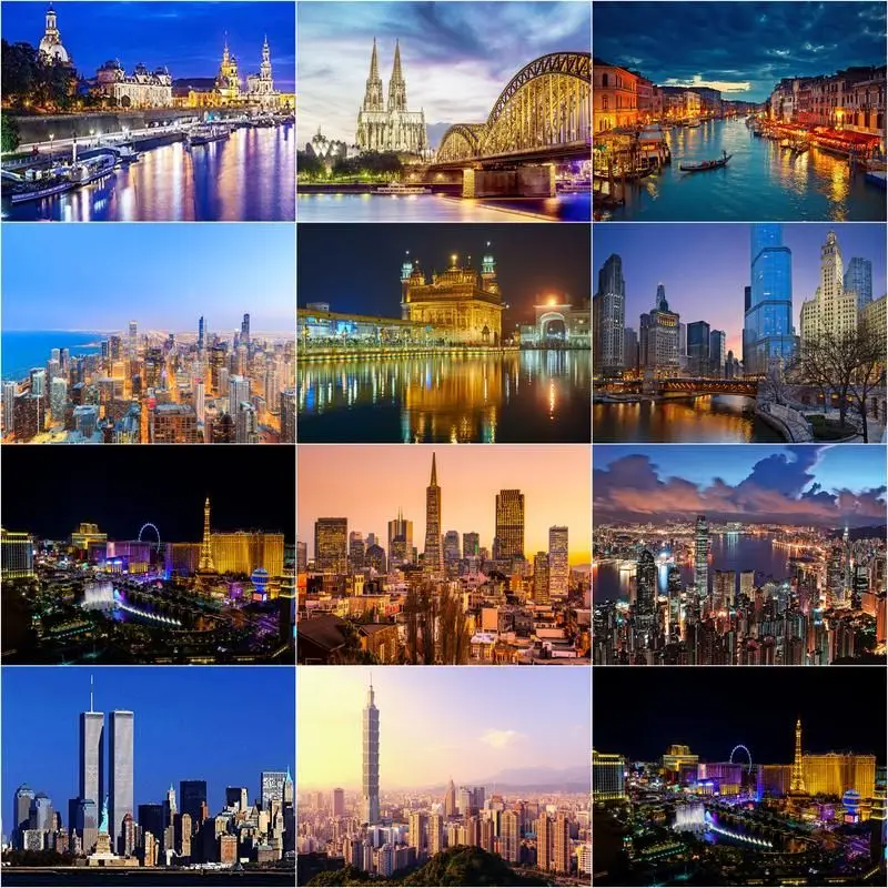 

CHENISTORY 5D Diamond Painting City Landscape Art Rhinestone Full Square Drill Diamond Embroidery Nightscape Mosaic Decoration G