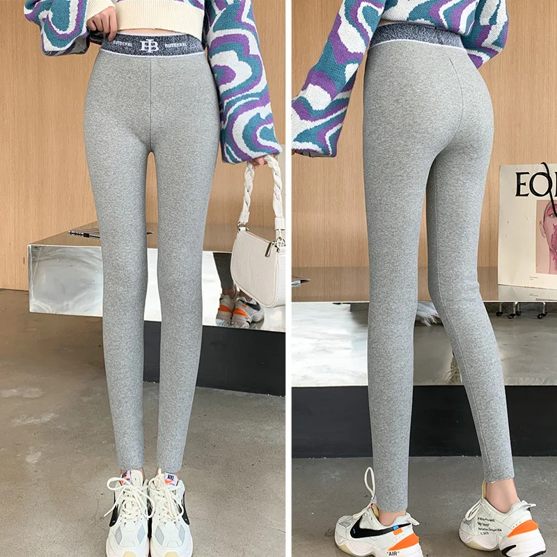 Winter Women Leggings Silver Fox Velvet Letter Embroidery Padded Cotton Trousers Hight Waist Warm Wear Large | Женская одежда