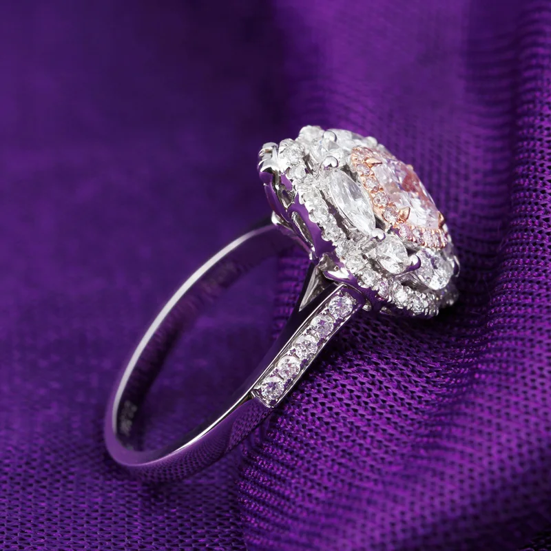 Роскошное 18k Золотое кольцо с розовым бриллиантом, розовое бриллиантовое кольцо принцессы, квадратная подушка, роскошное кольцо с бриллиантами