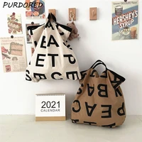purdored 1 pc women large letter shopping bag canvas handbag tote messenger casual female shoulder bag reusable tote bolsa