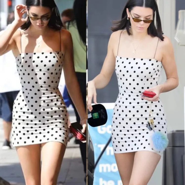 Kendall Jenner Ins Dot Dress Sleveless Summer Mini Nightclub Vintage Sexy Vestidos