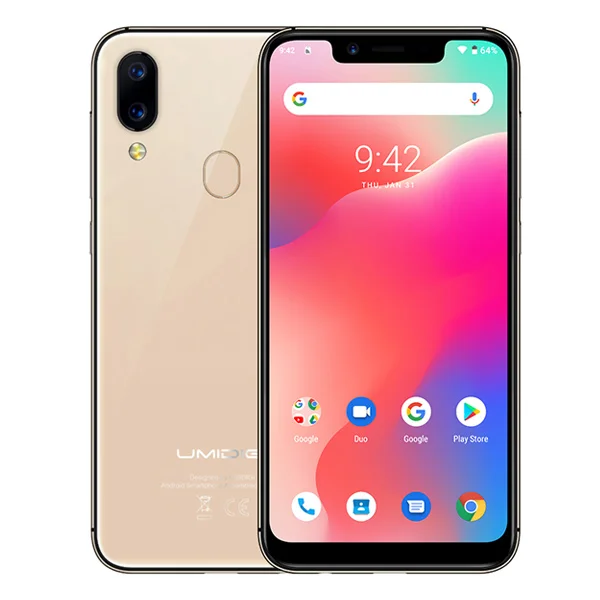 Смартфон UMIDIGI A3 Pro Android 9,0 с полным экраном 5," 19:9 3 ГБ ОЗУ 32 Гб ПЗУ четырехъядерный 12 Мп+ 5 Мп разблокировка лица двойной 4G - Цвет: Gold