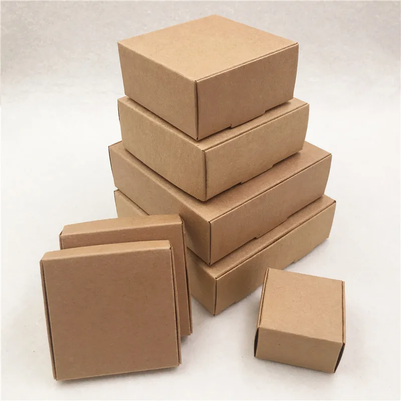 

12pcs/Lot Blank Brown Many Size Kraft Paper Boxes For Happy Christmas Festival Candy Gifts Supplies DIY Container Storage Boxes