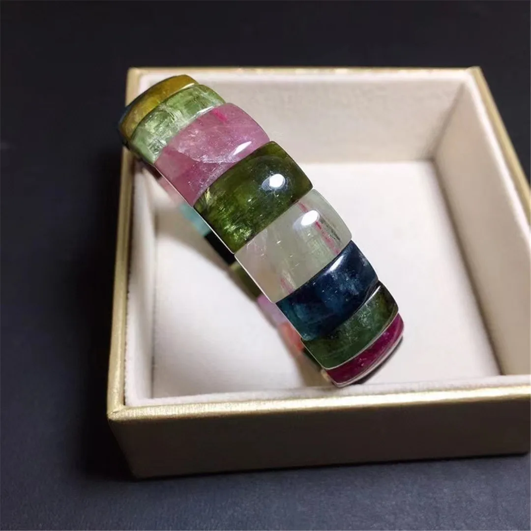 

Топ натуральный Радужный Турмалин кварцевый браслет ювелирные изделия для женщин мужчин Восстанавливающий богатство подарок кристалл 15x10 ...