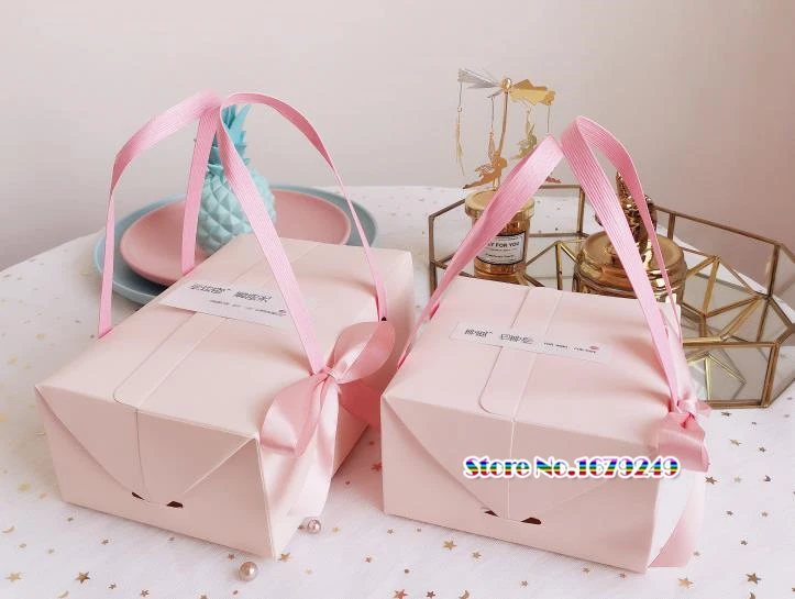 Синяя бумажная коробка с ручкой кекс юэбин конфет подарочные мешочки под конфеты