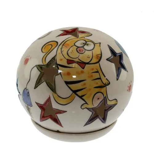 

Authentic Tile Red Bowtie Happy Cat Star Cut Globe Candle Holder
