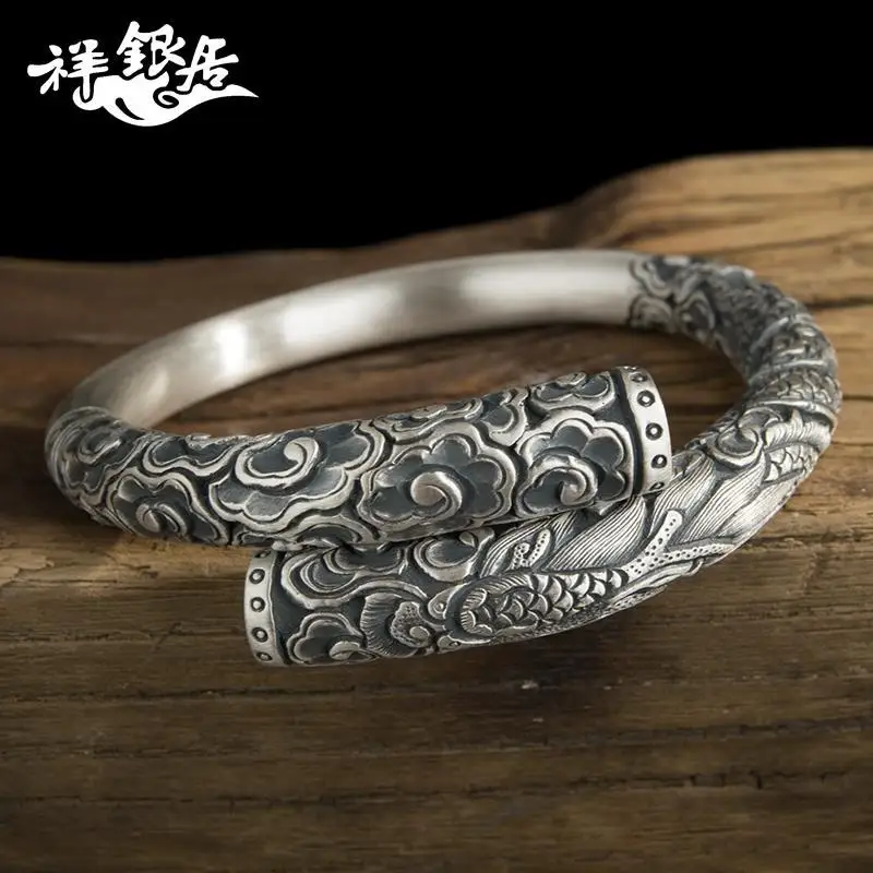 Мужской браслет ручной работы Xiangyun очаровательный из чистого серебра 999 пробы с