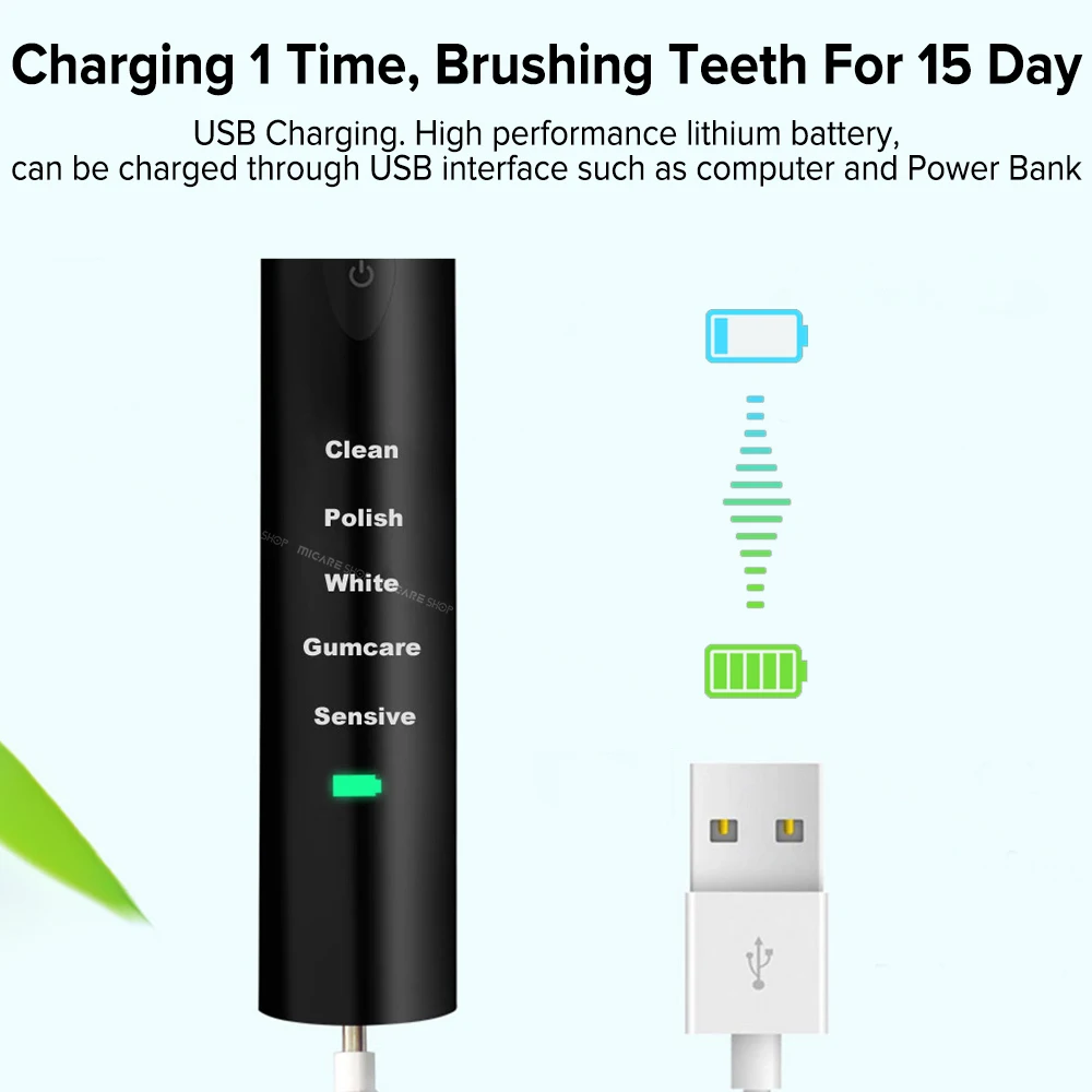 

Powerful Ultrasonic Sonic USB Rechargeable Tooth Brush Adult Electronic Washable Whitening Teeth Brush