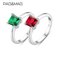 pagmag pure 925 sterling silver ring for women square emerald ruby ring topaz ring engagement jewelry bague femme argent 925