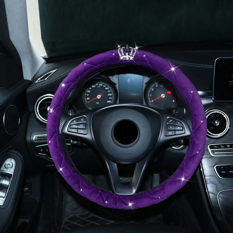 Purple Sparkle Car Seat Covers Full Set - Universal Fit Front and Rear Winter Cushions with Crystal Crown for Girls and Women image 5