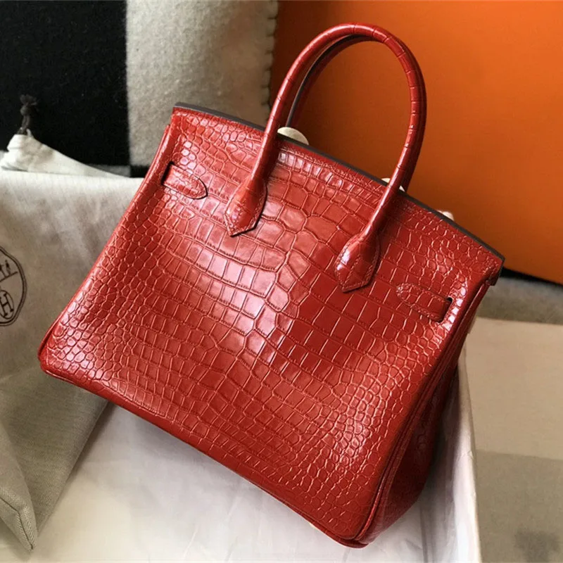 

Crocodile pattern platinum bag 2021 new leather women's bag fashion cowhide Kelly bag mini one shoulder slant cross Handbag Bag