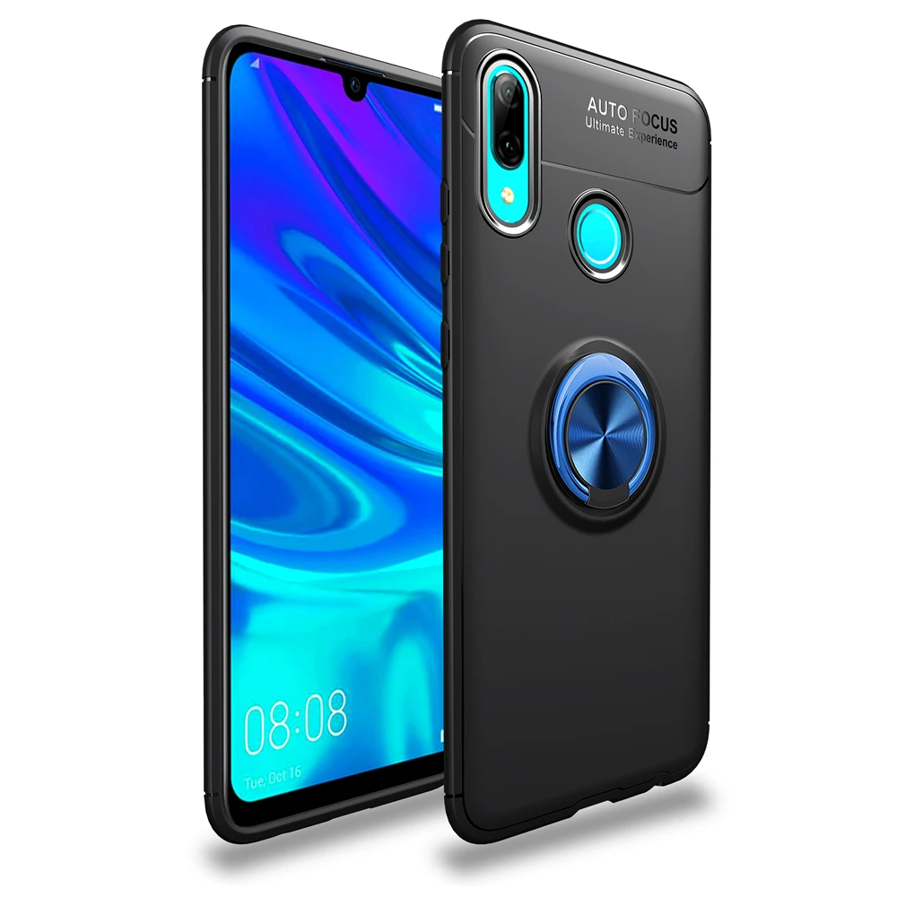 Black and Blue Противоударной защитной плёнки для силиконовый чехол для huawei Y5 Y6 Y9 Y7 Prime Pro Lite на магните чехол с кольцом для пальца для huawei Y 5 6 9 7 Prime - Цвет: Black and Blue