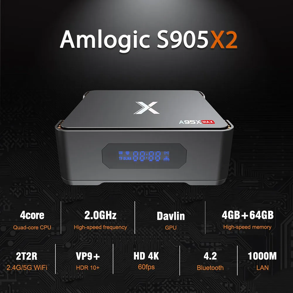 Смарт ТВ приставка SZILBZ A95X MAX Android 8 1 4 ГБ 64 Amlogic S905X2 Двойной Wi Fi BT4.2 1000 м H.265 4K 60PFS