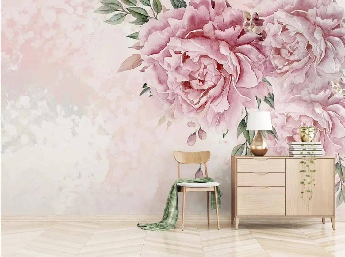 Watercolor Pink Flower Photo Wallpaper for Living Room Bedroom Hand Painting Floral Wall Murals Paper 3d Luxury Home Decor | Обустройство