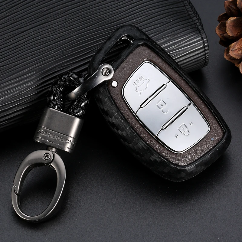

For Hyundai i30 IX35 Elantra Verna Tucson Smart Keyless Car 3 Buttons Carbon Fiber Silicone Key Case Key Fob Cover