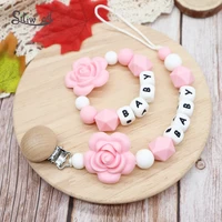 1pc personalised name baby pacifier clips silicone beads flowers pacifier chain holder baby shower gift baby rattle teether toys