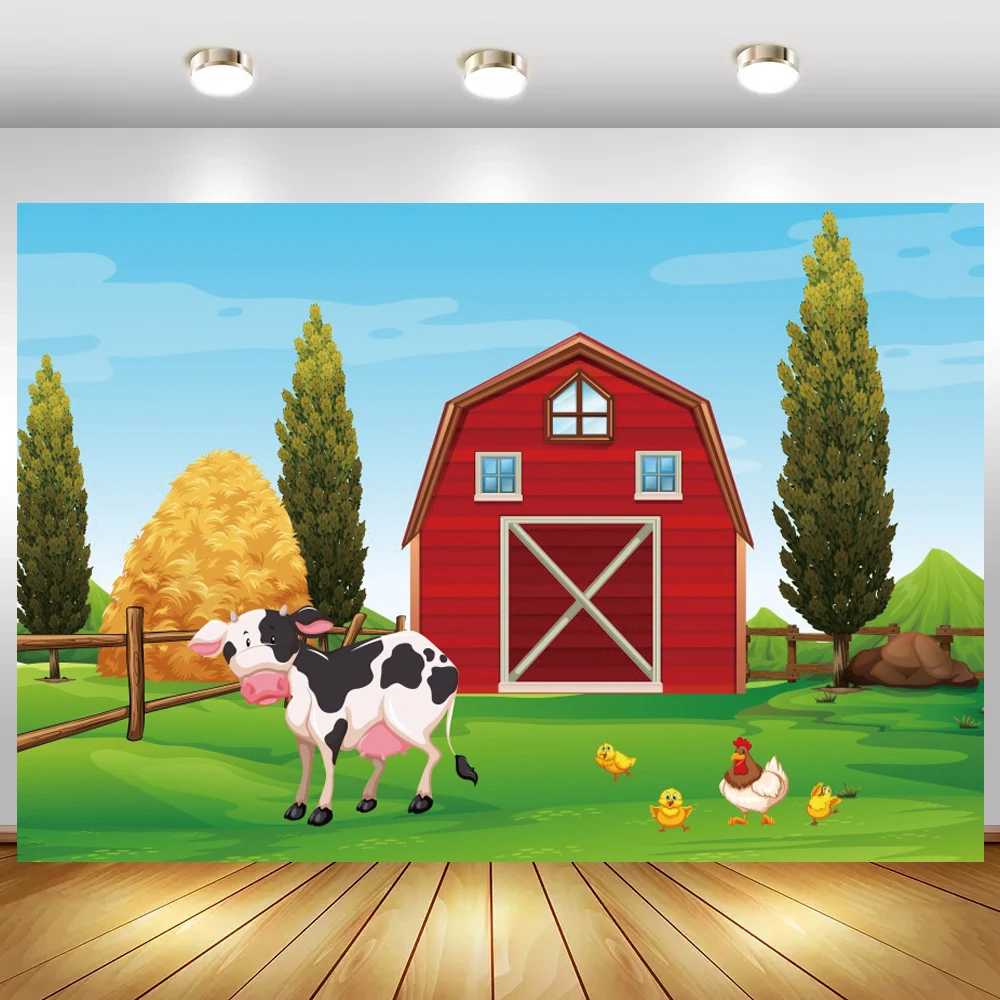 

Farm Theme Photography Background Red Barn Barnyard Forest Backdrops Birthday Party Photocall Photo Studio