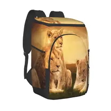 Protable Insulated Thermal Cooler Waterproof Lunch Bag Animal African Lion Picnic Camping Backpack Double Shoulder Wine Bag