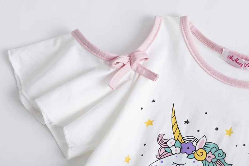 Футболка с рисунком единорога и Сетчатое платье для маленьких девочек 3-8 лет