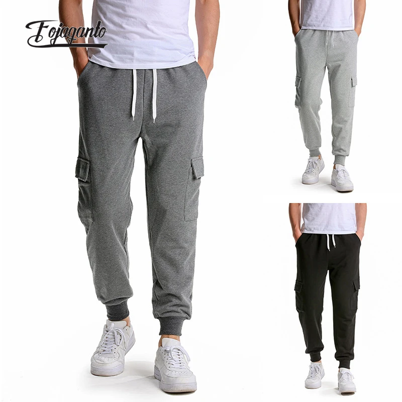 

FOJAGANTO Men's Casual Sports Sweatpants Multi-Pocket Four Seasons Jogging Pants Fashion Solid Color Sports Sweatpants Male
