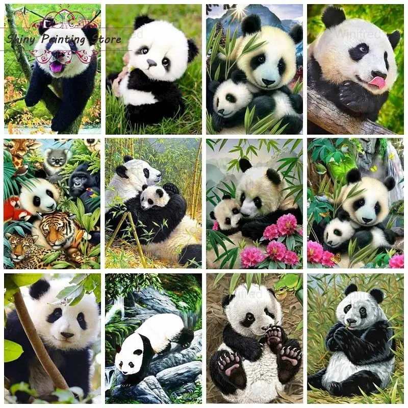 

5D алмазная живопись, искусственная вышивка крестиком, животные, бамбуковый ландшафт, полная квадратная Круглая Мозаика Стразы