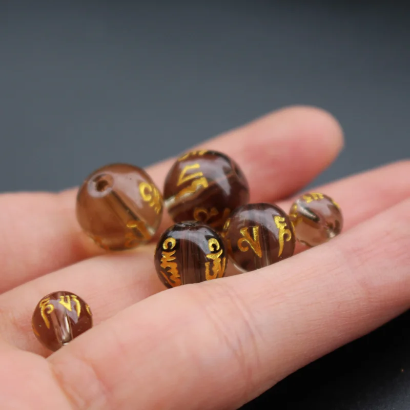 20 шт./лот 8 мм стеклянные бусины резьба Ом Мани Падме ГУМ черный цвет модные для