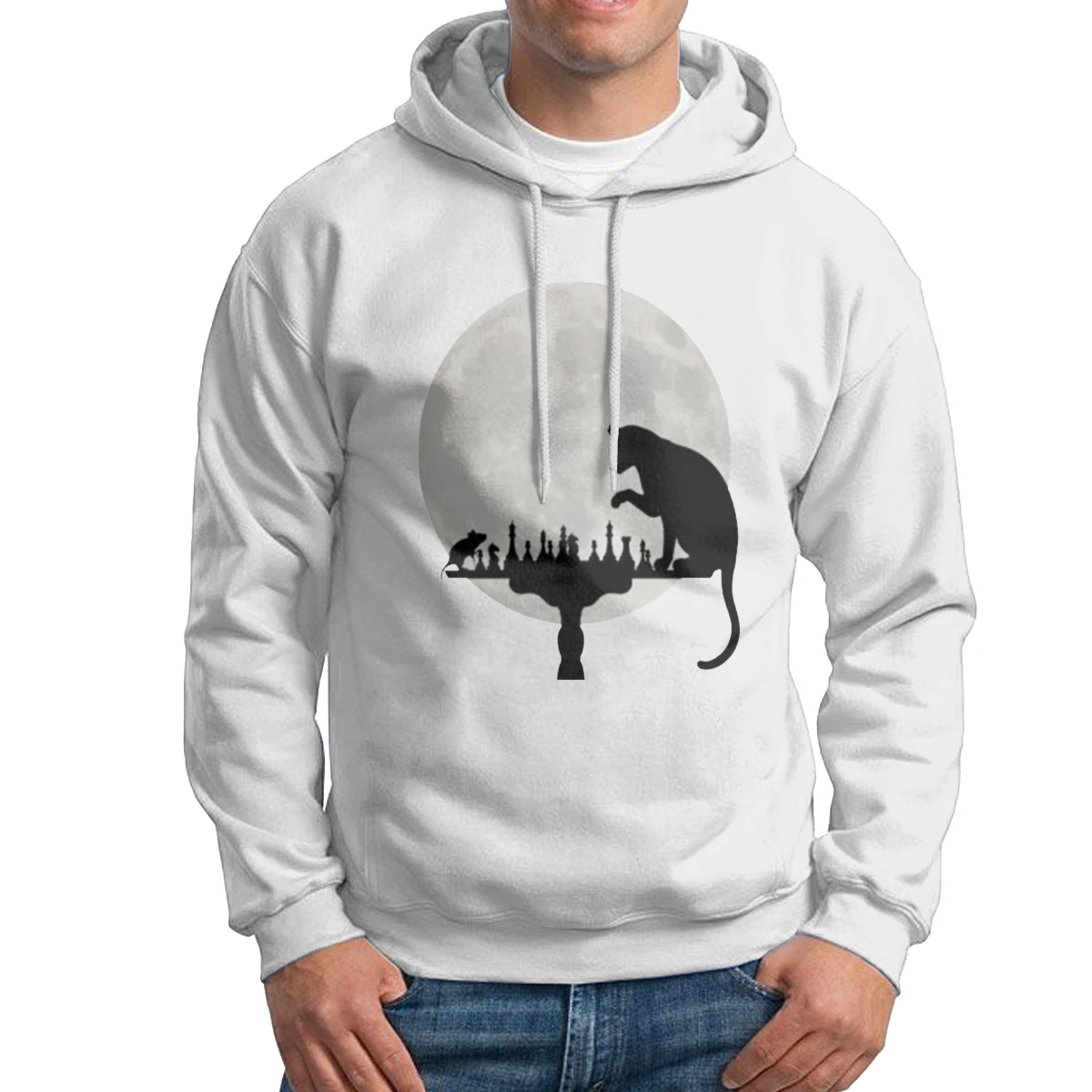 

Funny Hoodies Men Cat And Rat Playing Chess Purified Cotton Sweatshirt Design Hoodie Shirt
