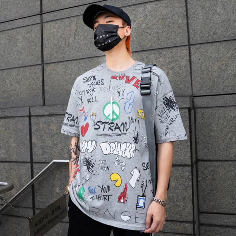 Хип Хоп Футболка уличная Мужская Harajuku граффити футболки 2019 Летняя мода Swag