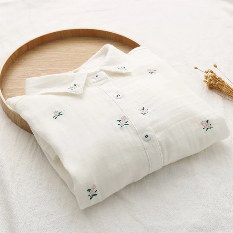 Летняя Новинка 2020 женская блузка из 100% хлопка белая тонкая рубашка с вышивкой