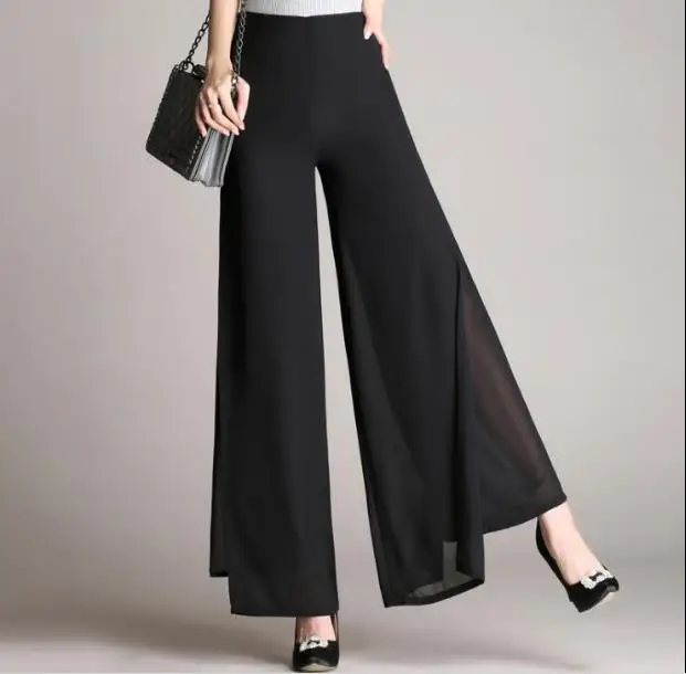 2020 Новая мода женские летние двухслойные шифоновые широкие брюки с высокой