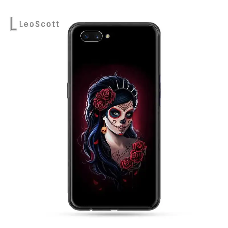 

Skull tattoo art girl horror Phone Case For OPPO F 1S 7 9 K1 A77 F3 RENO F11 A5 A9 2020 A73S R15 REALME PRO Cover Funda Shell