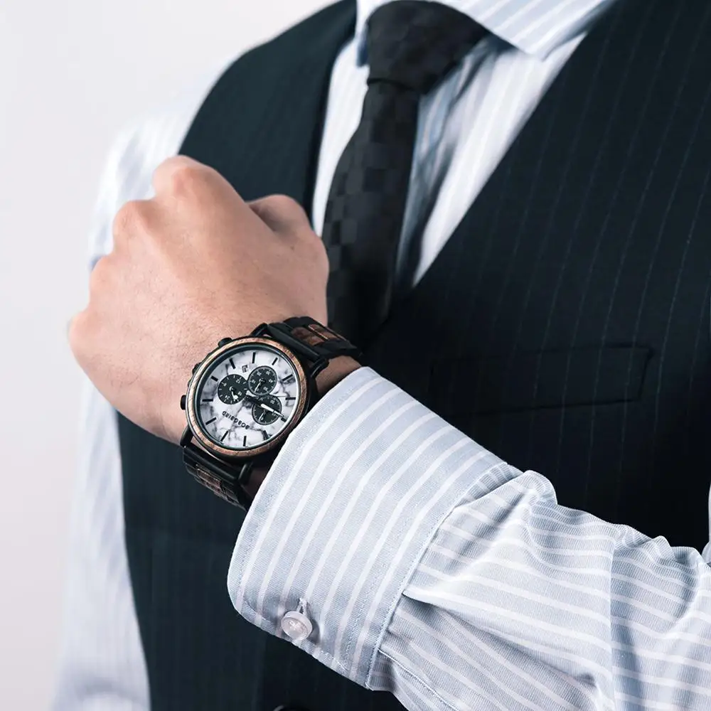 

BOBO BIRD 2020 Men Wooden Watch Male Military Quartz Watches Luxury Stylish Automatic calendar Clock's Gift In Wood Box