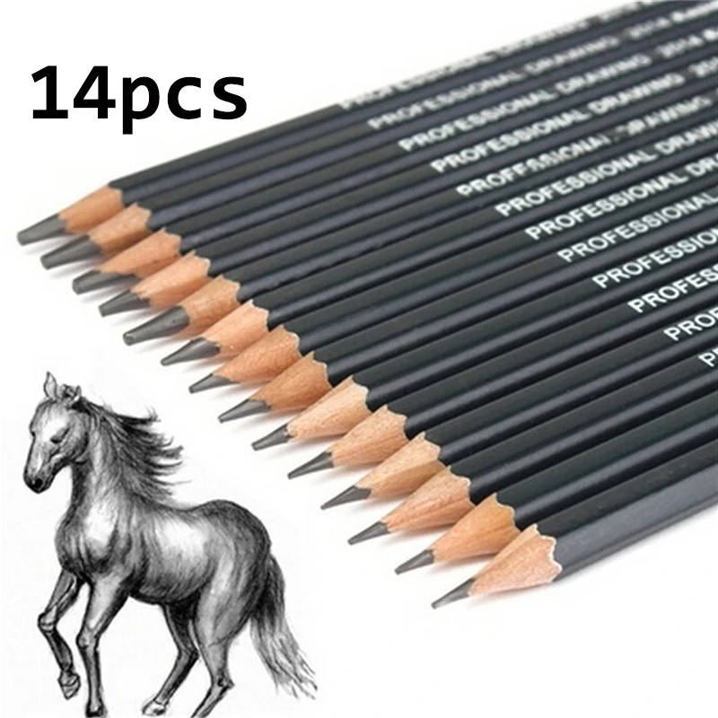 

10/12/14pcs Professional Sketch and Drawing Writing Pencil Stationery Supply 1B 2B 3B 4B 5B 6B 7B 8B 10B 12B 2H 4H 6H HB Pencil