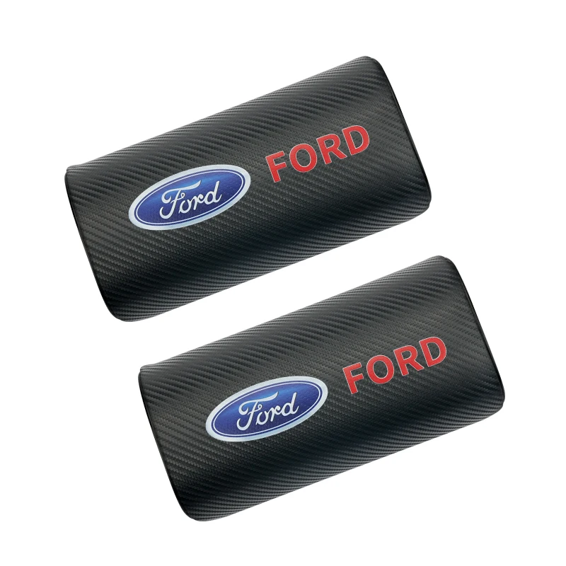 1pcs car carbon fiber logo headrest PU leather neck pillow for Fords emblem Focus Kuga Fusion Mondeos Fiesta Transit Mustang | Автомобили