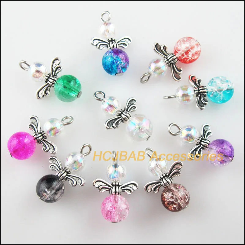 20 шт тибетские серебряные тона с крыльями из разных бусин Танцы амулеты ангелы