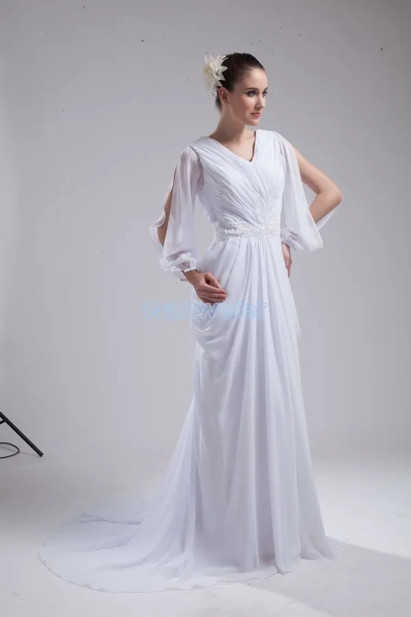 

free shipping formal gowns 2016 long sleeve mother of the bride gown white debutante gowns chiffon wedding dressess