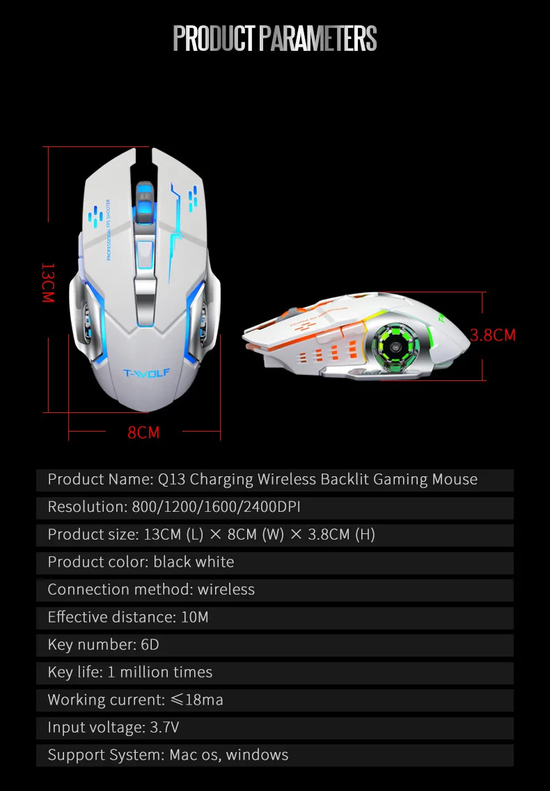 T WOLF Q13 беспроводная мышь портативная Bluetooth 4 0 перезаряжаемая Бесшумная Ga mi ng RF 2