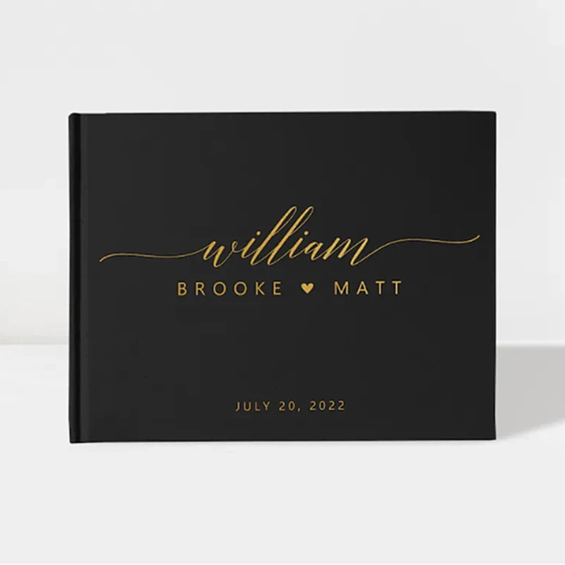 

Custom Wedding Guest Book,Black and Gold Foil GuestBook,birthday party Foil gold Guest books,horizontal hardcover,Color Editable