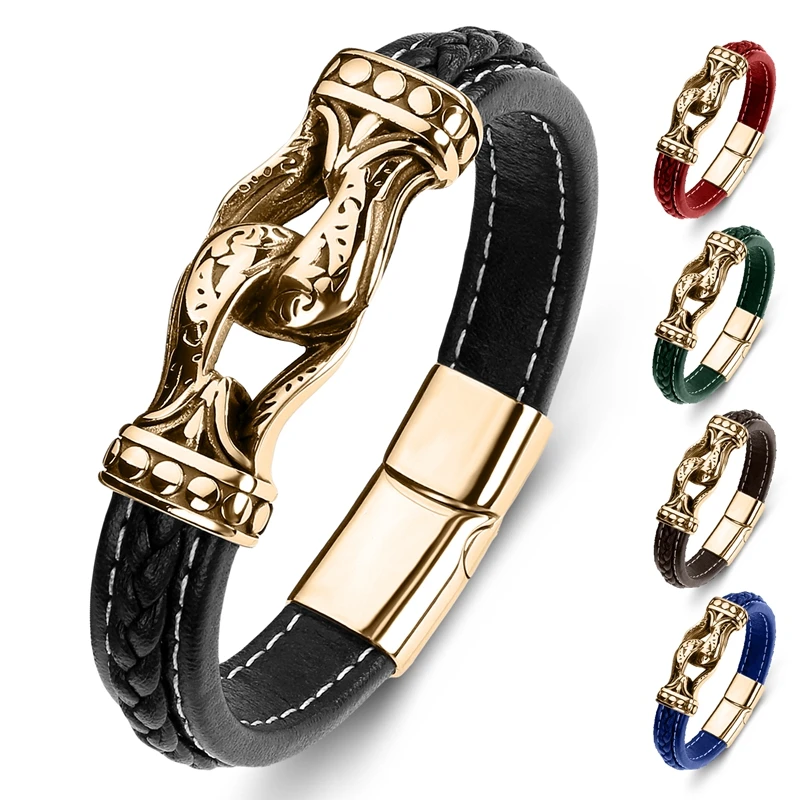 New Classic Men's Bracelet Leather Stainless Steel Charm Woman's Cross Punk Jewelry Bangles Gifts Black | Украшения и