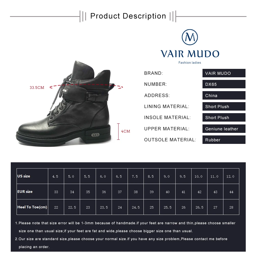 

VAIR MUDO Ankle Boots Shoes Women Casual Waterproof platform Lace up Patent Leather Thick bottom short Plush Shoes Lady DX65