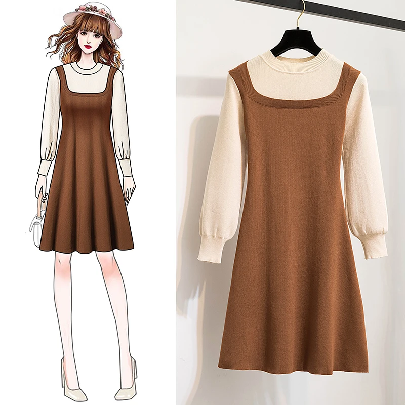 

EHQAXIN Autumn Women's Long-Sleeved Skirt Fashion Base Sweater Mid-Length Skirt Knitted Dress Elegant Dresses For Party Home