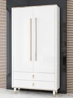 Double-Door Closet Modern Simple Light Luxury Wardrobe White Bright Paint Gold Furniture for Bedroom