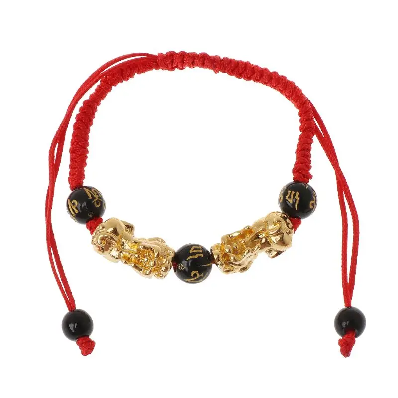 

Buddhism Six Words Gold Pi Xiu Kabbalah Red String Bracelet Evil Eye Protection HM