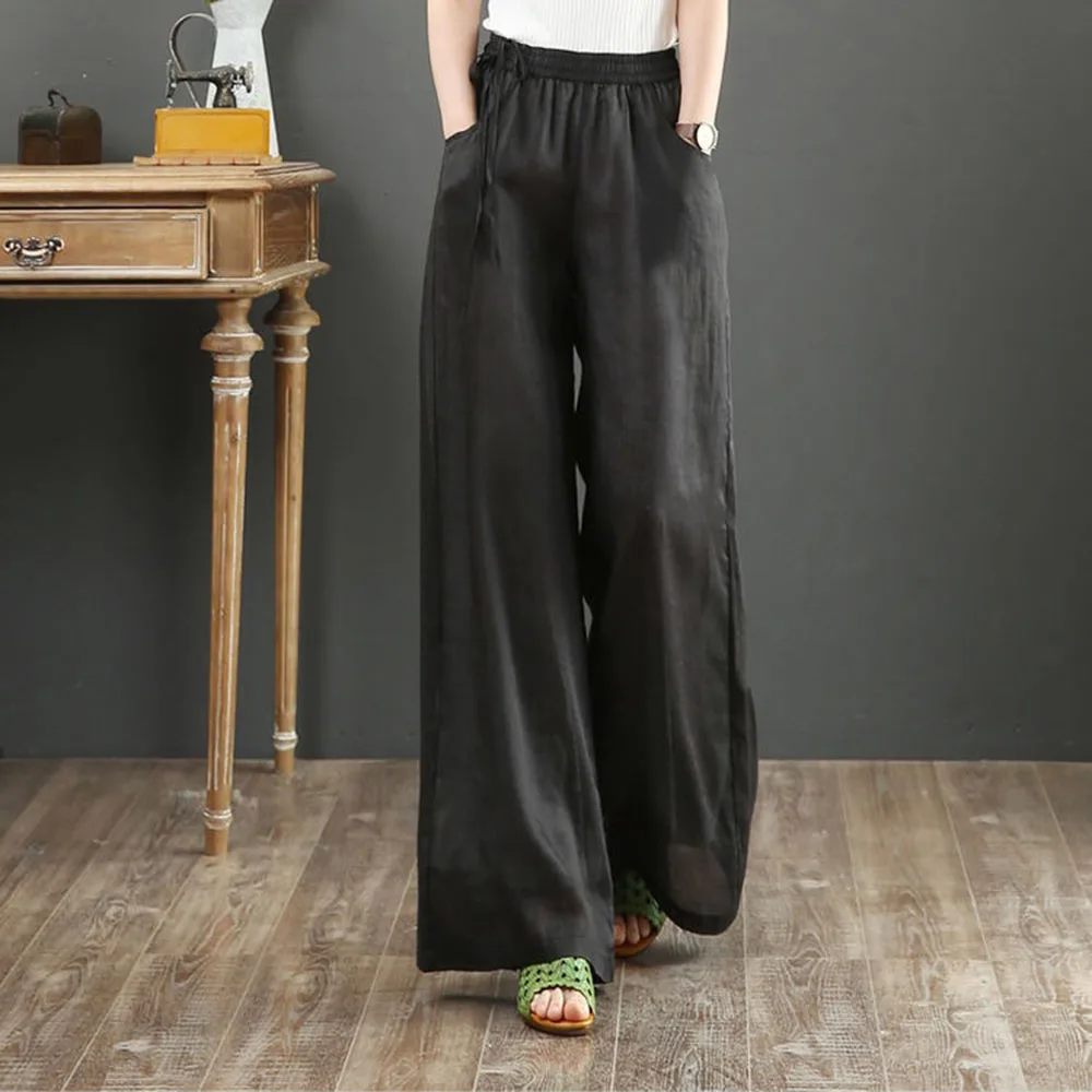 

Casual Pants 2021 New Style Plain Loose Ladies Fashion Mid Waist Trousers Wide Leg Retro Art Large Elastic More Color Pants