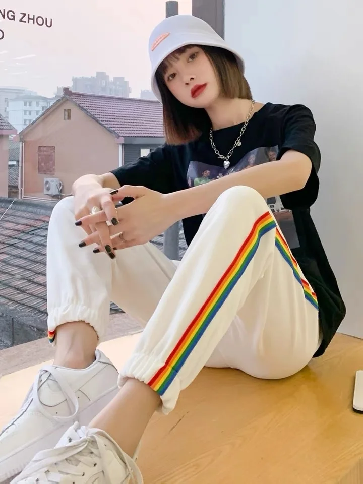

Picture Rainbow Bar Casual Sports Pants Female Loose