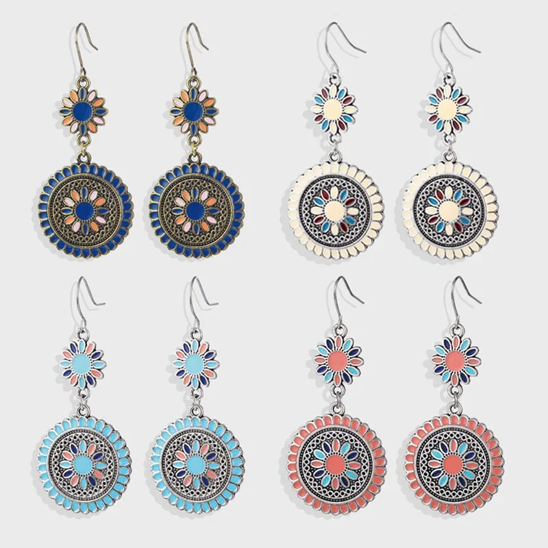 Винтажные этнические висячие серьги-подвески в виде масляных цветов для женщин