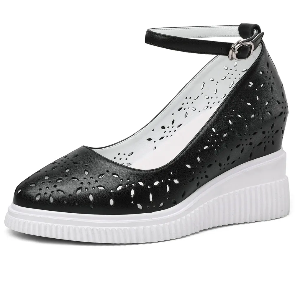 Mary Janes Women Genuine Leather Pointed Toe Ankle Strap High Heels Cutout Sandals Oxfords Casual Party Pumps