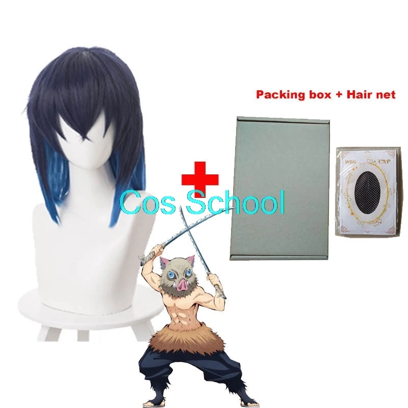 Hashibira Inosuke Cos School Demon Slayer Kimetsu no Yaiba Nezuko Tanjirou Kamado, парики Zenitsu Agatsuma для косплея, аниме, парик+ шапки - Цвет: Hashibira Inosuke