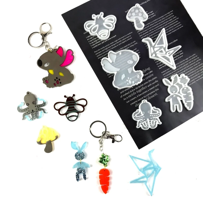 

Rabbit Octopus Bee Carrot Paper Crane Shape DIY Resin Jewelry Casting Silicone Molds for Keychain Necklace Pendant Craft